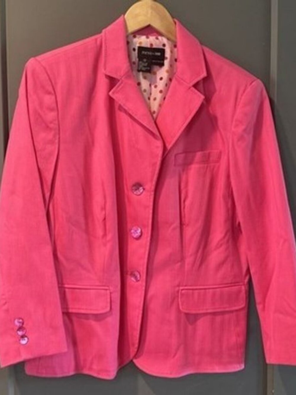 Women’s Hot Pink Suit Jacket Size 12 Focus 2000 Polka Dot Lining